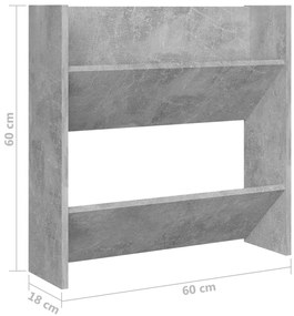 betonszürke forgácslap fali cipősszekrény 60 x 18 x 60 cm