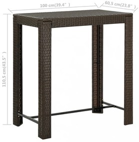 barna polyrattan kerti bárasztal 100 x 60,5 x 110,5 cm