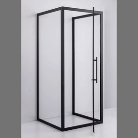 Stuxi Torino Black 90x90 falsíkra szerelhető 3 oldalú nyílóajtós zuhanykabin 6 mm vízlepergető biztonsági üveggel, fekete elemekkel, 200 cm magas