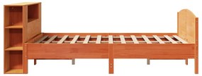 barna tömör fenyőfa könyvespolcos ágy matrac nélkül 150 x 200cm
