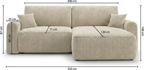 Kinyitható kétoldalas L-alakú ülőgarnitúra NORDEN PAROS 250x140 cm, sötétszürke