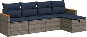 vidaXL 5 részes szürke polyrattan kerti ülőgarnitúra párnákkal