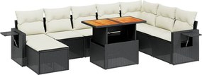 vidaXL 9 részes fekete polyrattan kerti ülőgarnitúra párnákkal