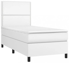 fehér műbőr rugós ágy matraccal és LED-del 90x190 cm