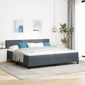 Boxspring Ágy Mattal és LED Világítással Sötét Szürke 200x200 cm Bársony