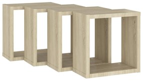 4 db sonoma-tölgyszínű fali kockapolc 30 x 15 x 30 cm