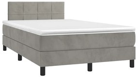 világosszürke bársony rugós és LED-es ágy matraccal 120x190 cm