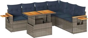 vidaXL 7 részes szürke polyrattan akácfa kerti ülőgarnitúra párnákkal
