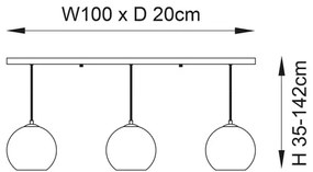 Endon 102929 - Csillár zsinóron BOLI 3xE27/10W/230V fekete/füstös barna