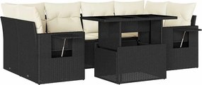 vidaXL 7 részes fekete polyrattan kerti ülőgarnitúra párnával