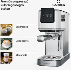 Klarstein SteelPresso Slim Touch kávéfőző, portafilter, érintőképernyő