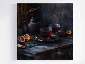 Vászonkép Canvas Tea Ital Főzet Levelek Csészék Konyha 80x80