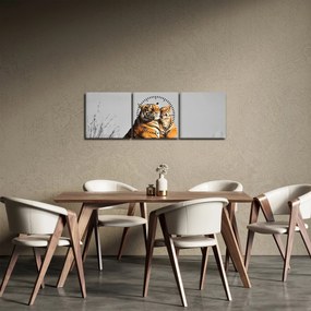 Kép - Tigris és a kölyke, fekete-fehér változat (órával) (90x30 cm)