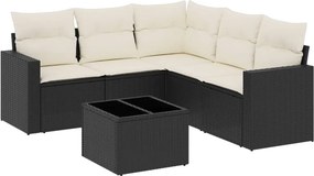 vidaXL 6 részes fekete polyrattan kerti ülőgarnitúra párnákkal