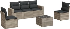 vidaXL 6 részes világosszürke polyrattan kerti ülőgarnitúra párnákkal