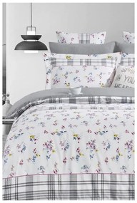 Fehér-szürke kétszemélyes hosszabbított négyrészes renforcé pamut ágyneműhuzat lepedővel 200x220 cm – Mila Home