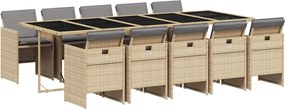 vidaXL 11részes vegyes bézs polyrattan kerti étkezőgarnitúra párnákkal