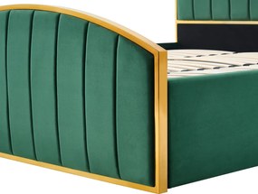 Ágy ráccsal, 160x200, zöld Velvet szövet/gold arany króm, GEORGIA