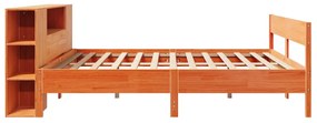 barna tömör fenyőfa könyvespolcos ágy matrac nélkül 200 x 200cm