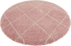 Kerek shaggy szőnyeg 160cm, krémrózsaszín boho mintás, puha szőrrel