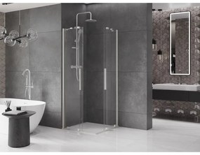 Mexen Velar Duo, zuhanykabin tolóajtóval 90 x 90 cm, 8mm átlátszó üveg, csiszolt acél, 871-090-090-02-97