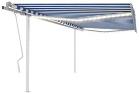 kék és fehér kézzel kihúzható LED-es napellenző 4 x 3,5 m