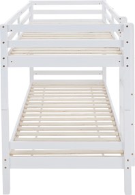 Emeletes ágy, 90x200, tömör fa, fehér, INEZA