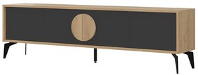 Fekete-natúr színű TV-állvány tölgyfa dekorral 180x51 cm Vae – Marckeric