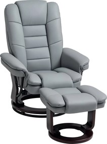 HOMCOM Fotel Lábpihentetővel 360° Forgatható TV Fotel Reclining Funkcióval, 130 kg teherbírással, Műbőr, Szürke | Aosom