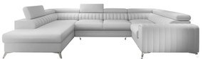 Fehér bőrutánzat kinyitható-tárolóhelyes sarokkanapé (bal oldali-U alakú) Louis – ELTAP