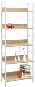 5 szintes tölgyszínű szerelt fa könyvespolc 60x27,6x158,5 cm