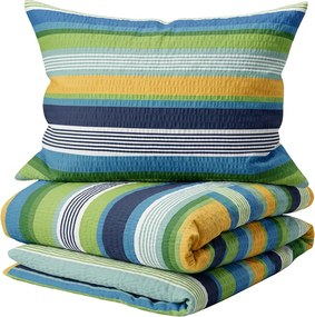 Krepp ágyneműhuzat LINIE kék szett + Jersey lepedő 90 x 200 cm világosszürke, egyszemélyes