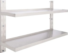 vidaXL kétszintes rozsdamentes acél falra szerelhető fali polc 120 x 30 cm