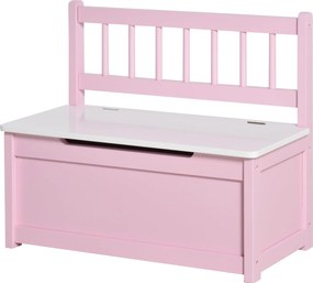 HOMCOM Gyermek Játék Tárolópad - Hátpárnával és Párnázott Fedéllel, 40 kg Kapacitás Játszószobákhoz, 60x30x50 cm, Rózsaszín és Fehér | Aosom