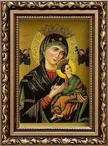 Vászonkép 19x14 Szűzanya Szüntelen Segítség Arany Díszített Fa Keret