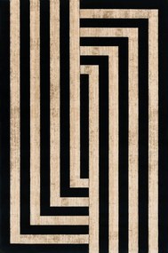 Fekete-bézs gyapjú szőnyeg 170x240 cm Agnus Art Deco II – Agnella