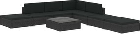 vidaXL 8-részes fekete polyrattan kerti bútorszett párnákkal