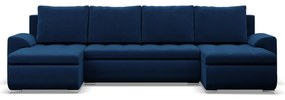 Tokio U alakú sarokkanapé, 3 ágyneműtartóval, bársony, univerzális oldal, kék