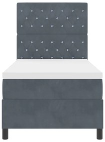Boxspring Ágy Mattal Sötétszürke Egyszemélyes Bársonyos