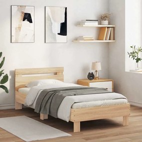 sonoma tölgy színű fejtámlás ágykeret matrac nélkül 75 x 190 cm