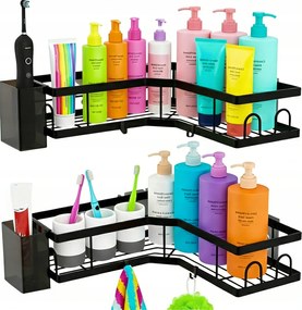 2X Fürdőszoba Polc Sarok Zuhany Akasztós Loft Szett Akasztók