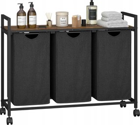 Szennyestartó Kosár Polccal És Kerekekkel 3 Rekeszes Szelektív Hulladékgyűjtő 100L Loft Polc