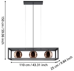 Eglo 390091 - Csillár zsinóron CORDOBA 3xE27/40W/230V réz/fekete