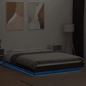 barna tölgyszínű szerelt fa ágykeret LED-del 135 x 190 cm