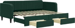 vidaXL sötétzöld kihúzható bársony heverő fiókkal 90 x 200 cm