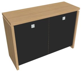 Verno alacsony szekrény 128 x 46 x 90 cm, üvegajtó, világos tölgy / fekete