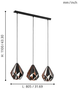 Eglo 49991 - Függeszték CARLTON 1 3xE27/60W/230V