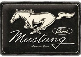 Fém tábla Ford - Mustang - Logo Black, (30 x 20 cm)