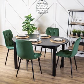Étkezőgarnitúra 4 db. Székkel. Bővíthető asztal HARRY 102-142 cm + 4 db. Zöld bársony étezőszék. ROBIN