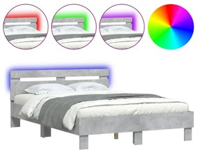 betonszürke ágykeret fejtámlával és LED-del 135x190 cm
